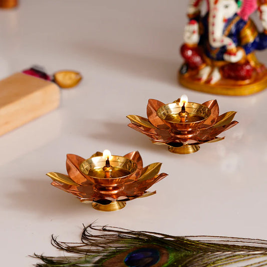 Luminous Brass Leaf Diya in a box