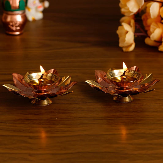 Luminous Brass Leaf Diya in a box