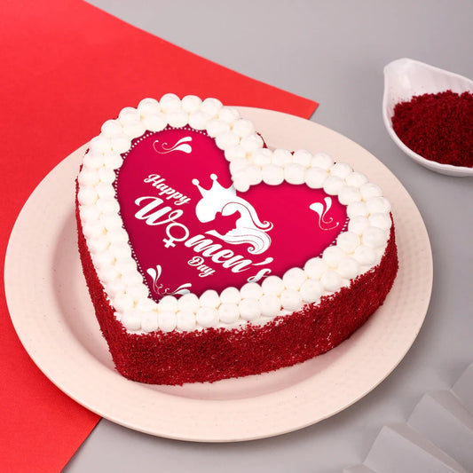 Womens Day Red Velvet Heart Shape Cake