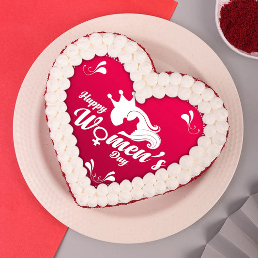 Womens Day Red Velvet Heart Shape Cake