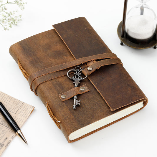 Vintage Key Brown Leather Diary with Strap Closure