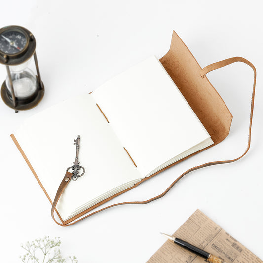 Vintage Key Brown Leather Diary with Strap Closure